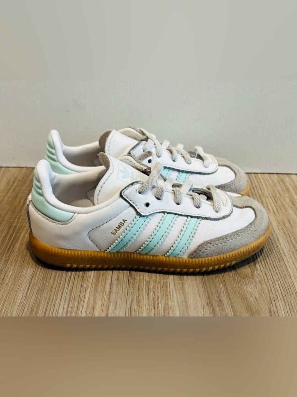 Adidas Samba OG Cloud White Semi Flash Aqua Gum Sneakers Shoes-Girls Youth 2Y